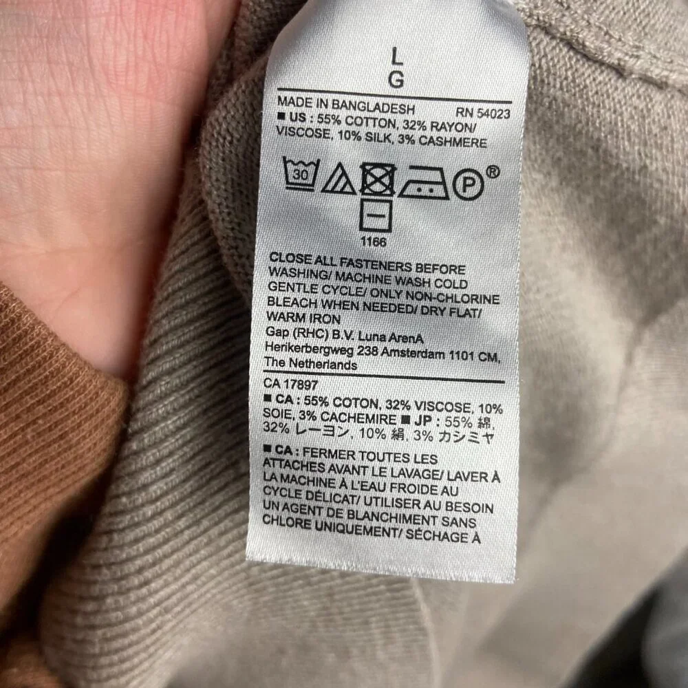 Banana Republic Men's Size L Cashmere Blend Quater Zip Sweater Striped Tan Grey
